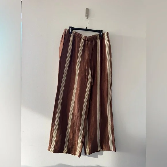 RAG & BONE Olivia Brown Stripe Stripe Linen & Silk Pants XL